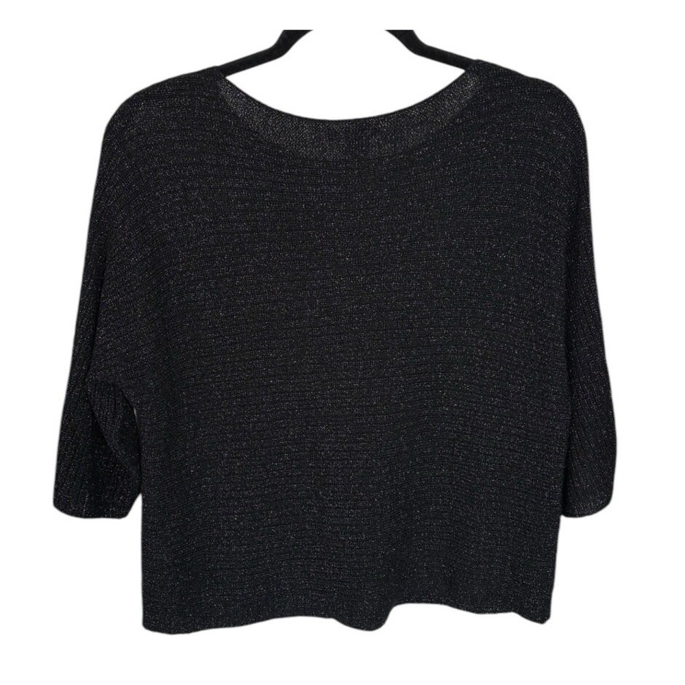Eileen Fisher Open Knit Sweater Black Metallic Petite Small Boatneck Merino Wool - Picture 2 of 3